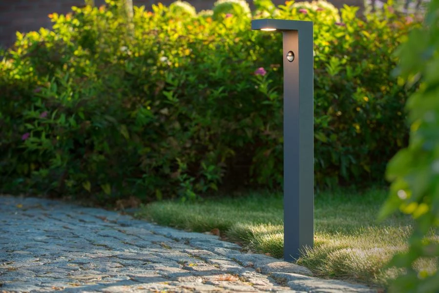 Lucide TEXAS-IR - Bollard light - LED - 1x7W 3000K - IP54 - Motion Sensor - Anthracite - ambiance 1